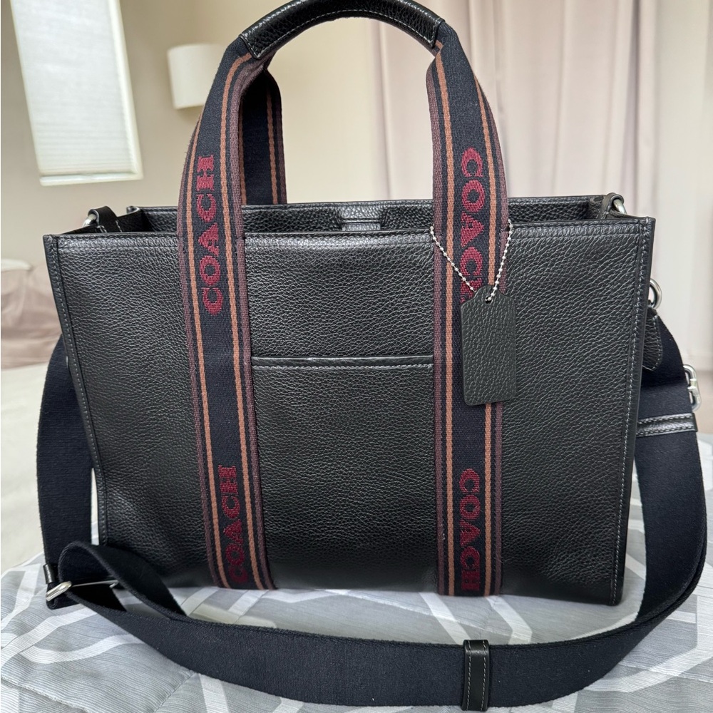 Coach Black Briefcase Tote with Structured Design and Detachable Strap